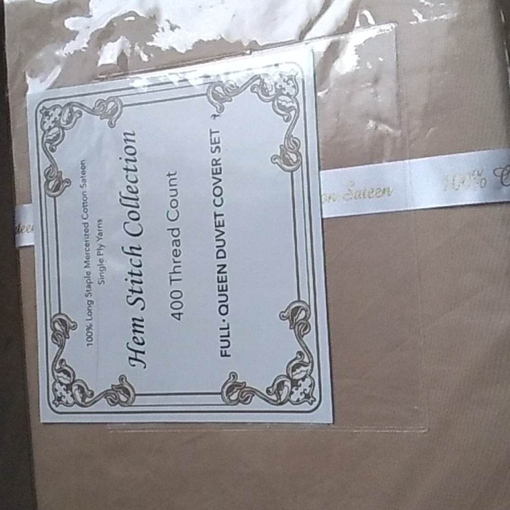 Hem Stitch Collection Full Queen Duvet Cover 400 Thread Count Beige